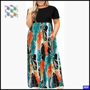 Short Sleeve Plus Size Maxi Dress with Pockets Loose Casual Summer Elegant